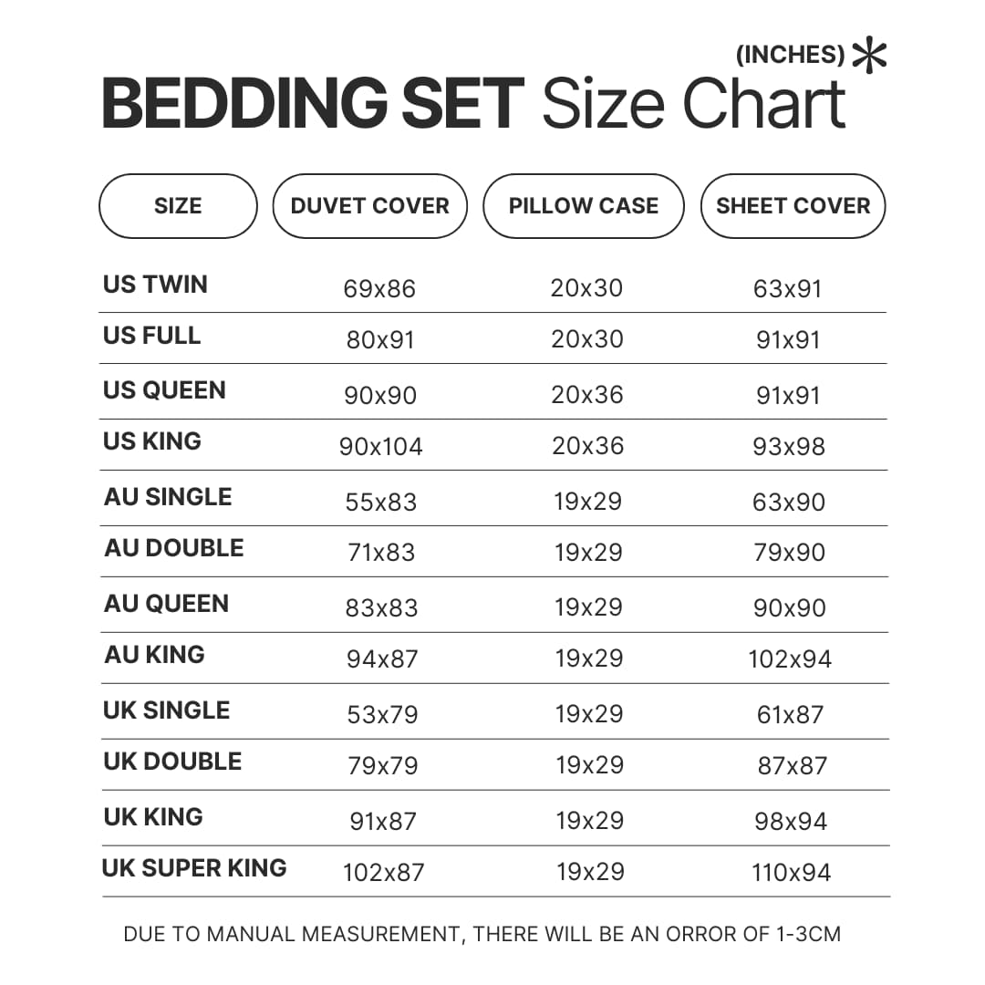 Bedding Set Size Chart 1 - Overlord Merchandise